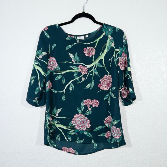 HD In Paris Anthropologie Green Eira Floral Blouse Size 0 - Picture 2 of 7